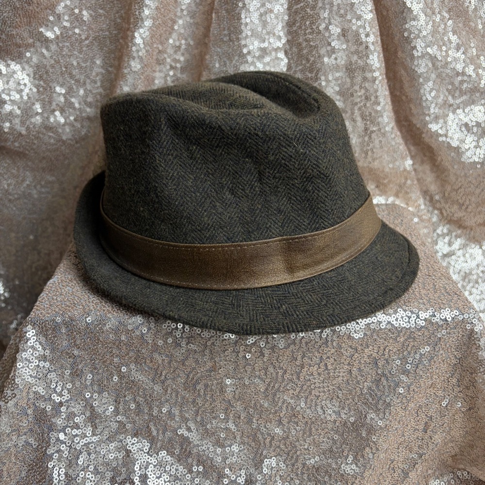 Cremieux Collection Mens Brown Herringbone Wool Blend Fedora Hat Size S/M